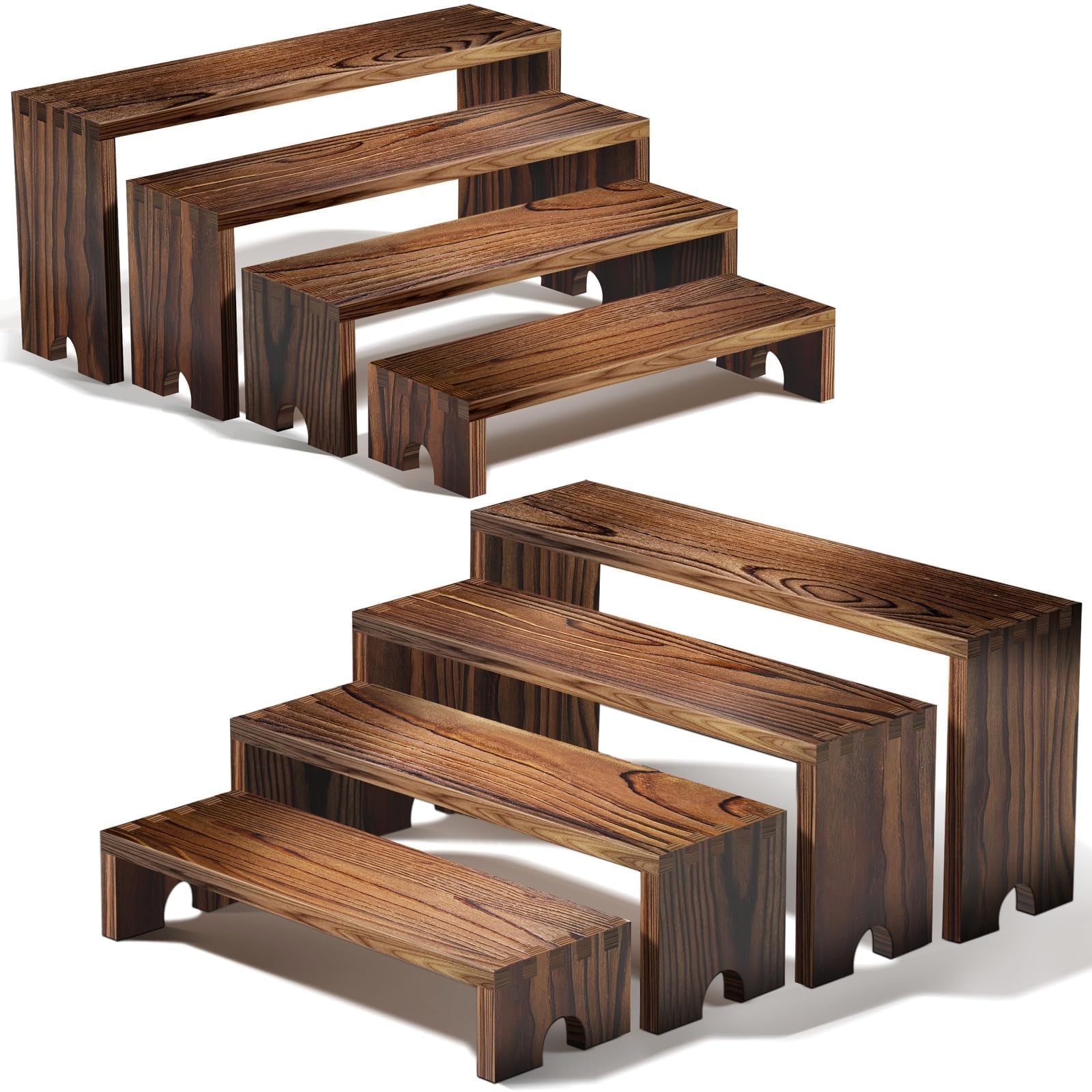 Display Risers Set - 2 Set Wooden Tiered Risers Display